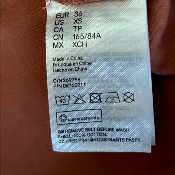 H&M BELTED ROMPER SIZE XS RUST BROWN cotton excellent condition - Picture 11 of 12